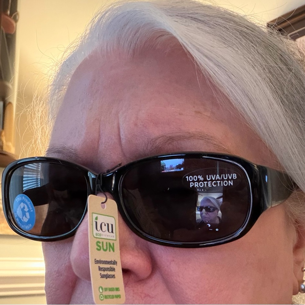 ICU Sunglasses Oval Black w/Turquoise Interior & Smoke Lens NWT
